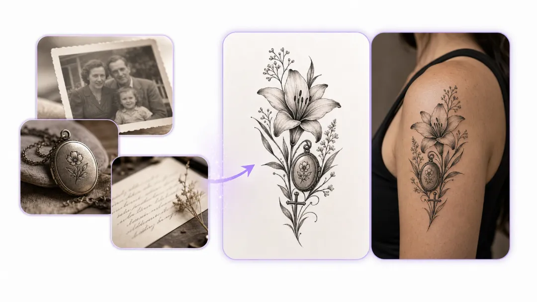 aitat.app Free AI Image to Tattoo Generator – same image in realism and line art styles