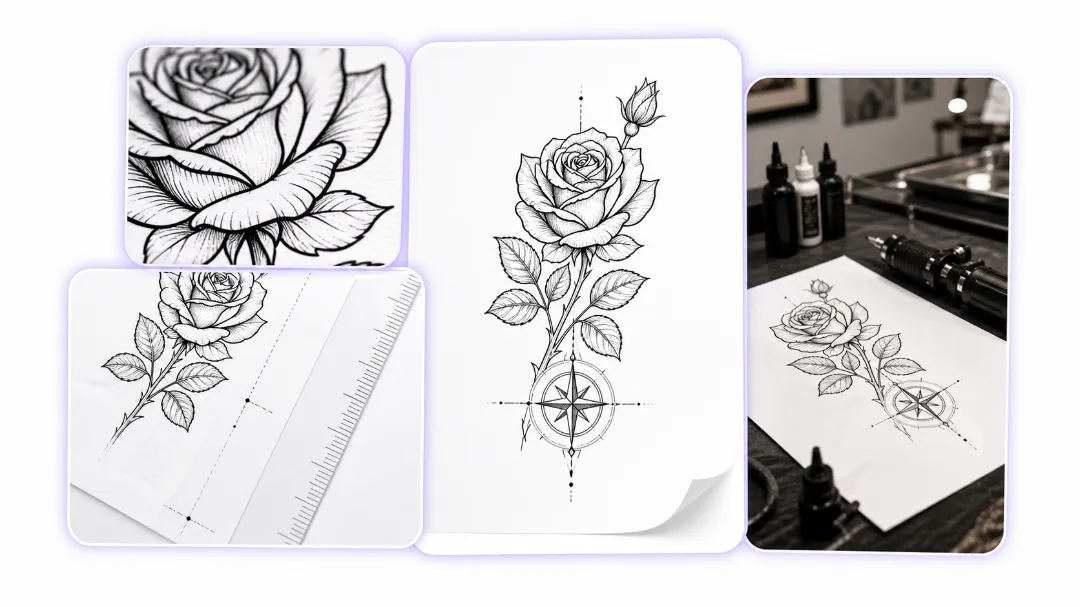 Print-ready tattoo stencil linework generated from tattoo artwork