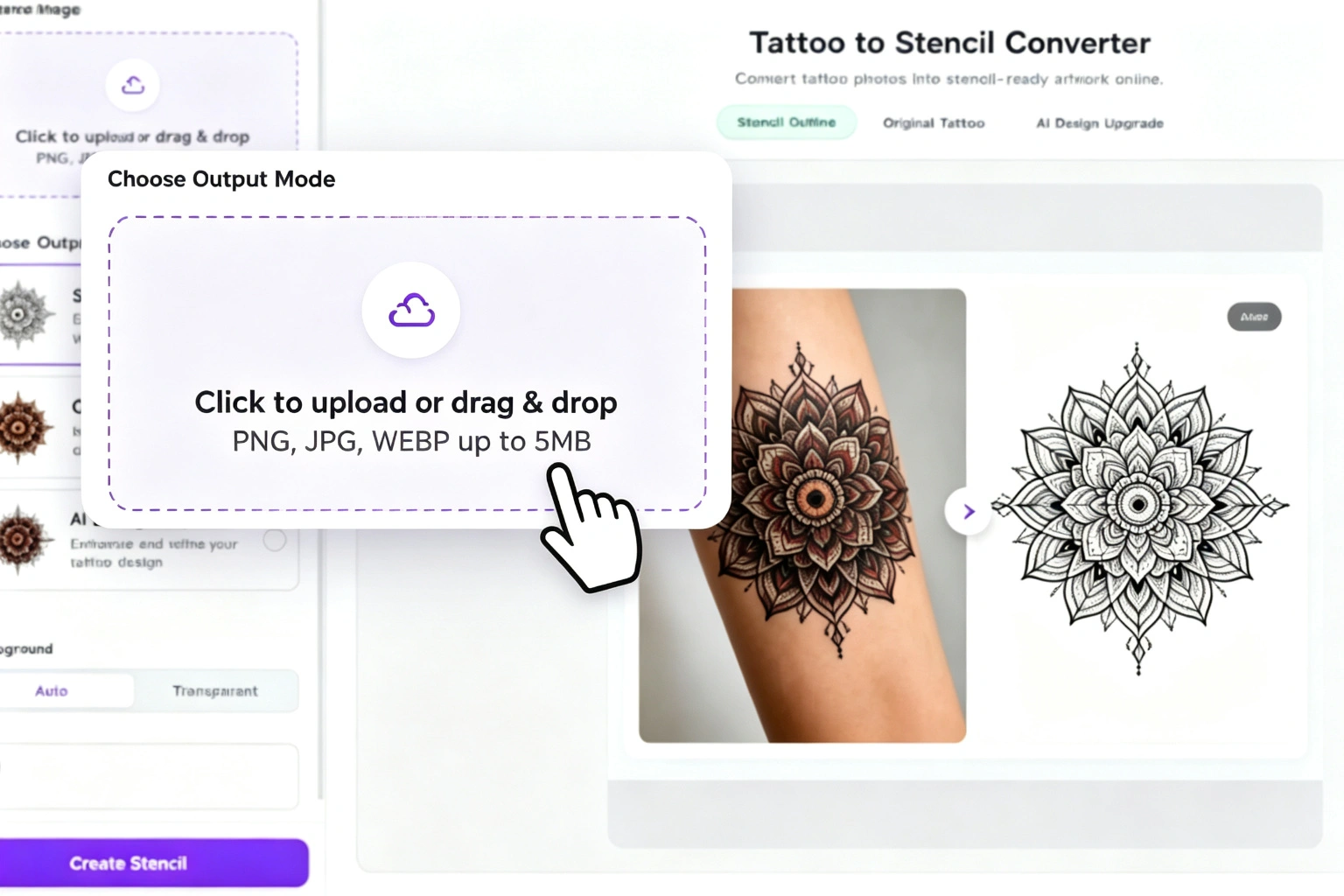 Uploading a tattoo photo or artwork for stencil conversion