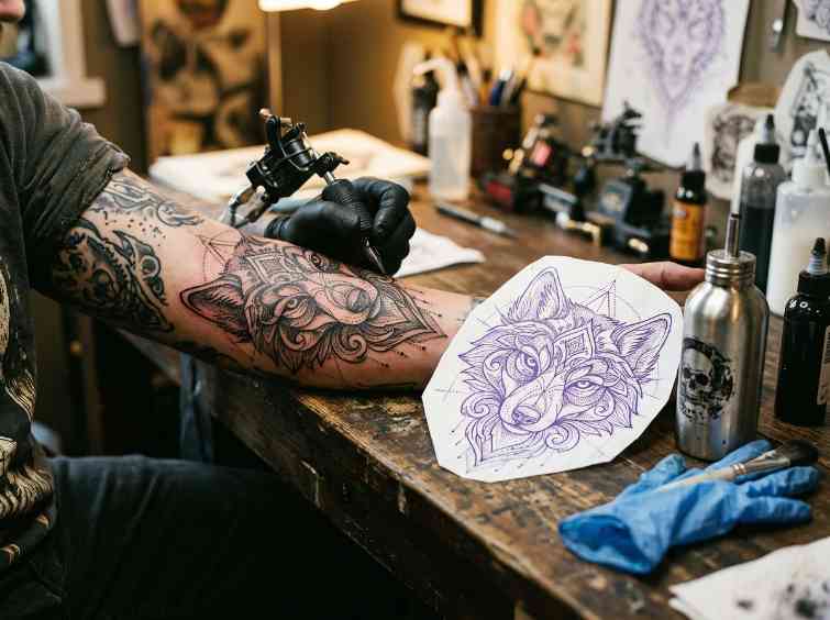 Tattoo to stencil converter black and white linework example
